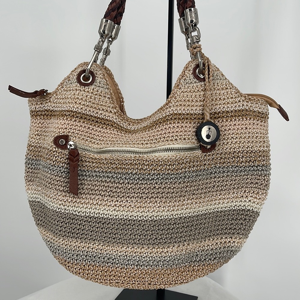 The Sak Woven Straw Hobo in Beige and Brown